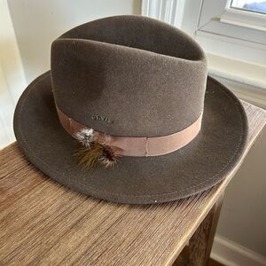 Men’s Orvis Hat Brown 100% Wool Lite Felt with flies packable